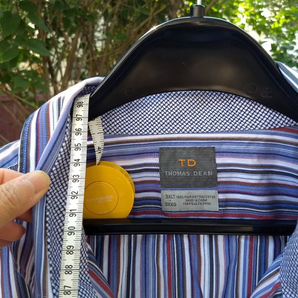 Thomas Dean blue red white stripe patterned dress shirt - Picture 6 of 9